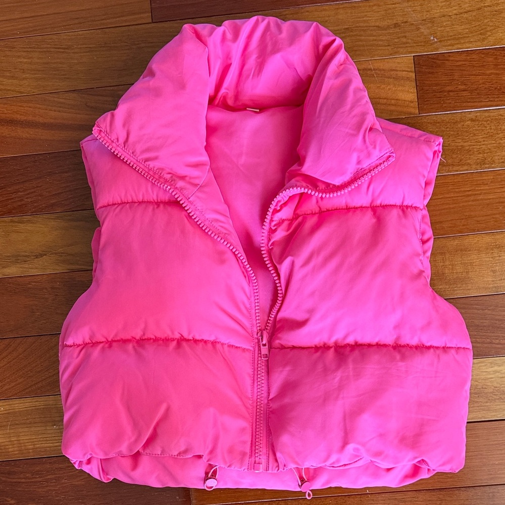 Women's Pink Puffer Vest - Sleeveless Zip Front